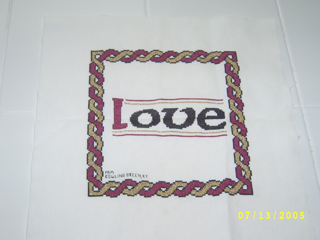 Love Block free cross stitch pattern Stitched by Pam / Design � Loretta Oliver / Stitching the Night Away